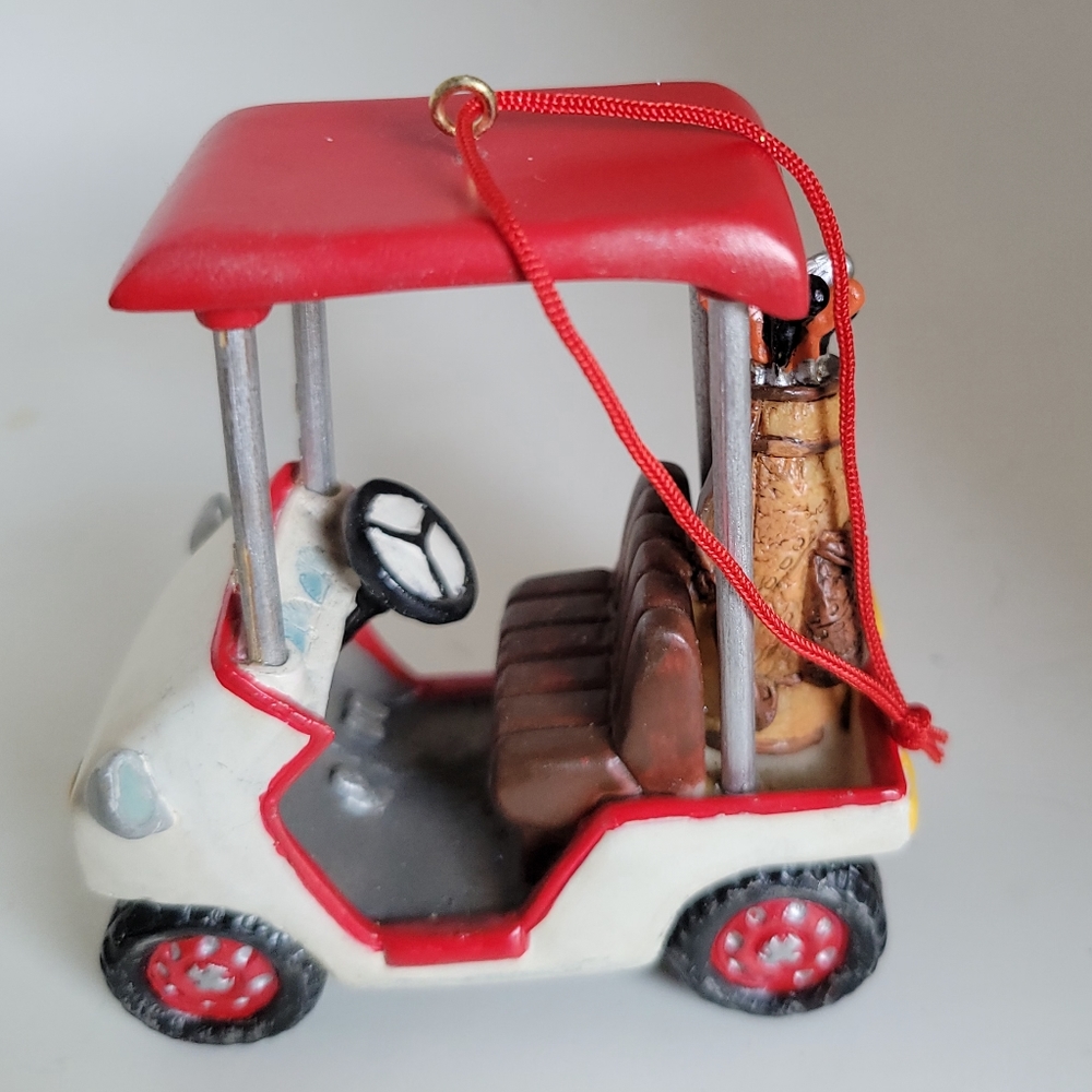 VINTAGE Red White 1.5X2.5X3" RED GOLF CART Figurine Ornament